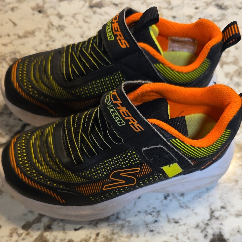 Skechers Kids' Black and Neon Orange Sneakers